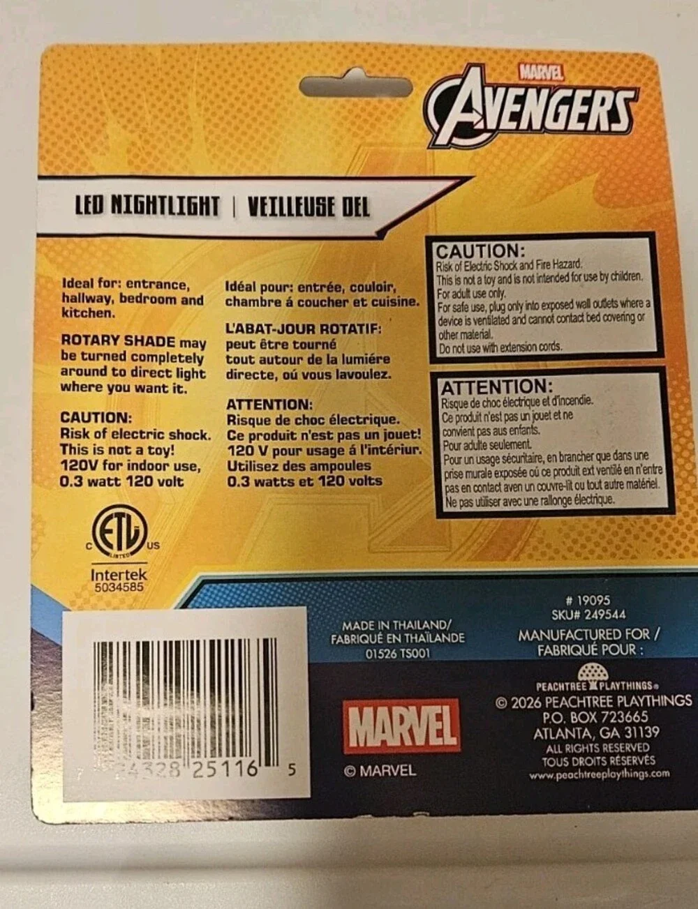 Marvel Avengers LED Night Light Iron Man Hulk Captain America Thor Manual On/off